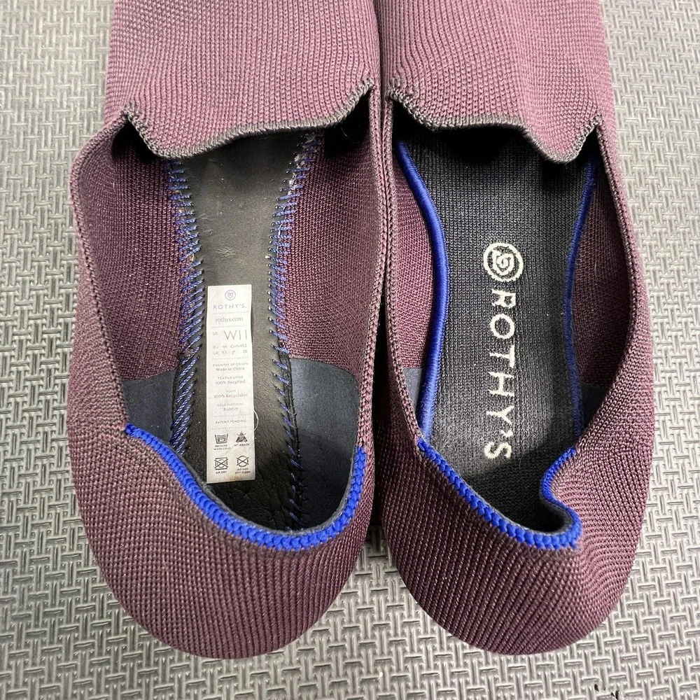 Rothy's The Driver Flats W11‎ Burgundy Purple Knit Loafers Recycled Comfortable